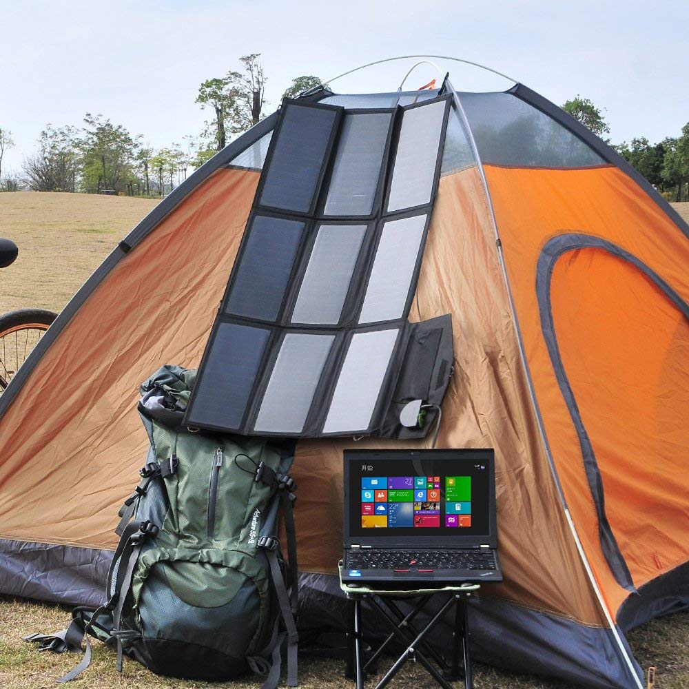 Allpower Solar Laptop Charger on Tent